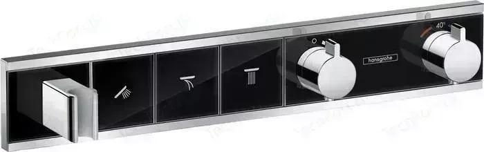 Термостат для ванны Hansgrohe RainSelect на три выхода, с механизмом, черный/хром (15356600, 15311180)