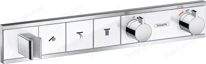 Термостат для ванны Hansgrohe RainSelect на три выхода, с механизмом, белый/хром (15356400, 15311180)