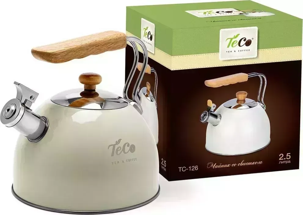 Чайник TECO TC-126 бежевый с деревянной ручкой, 2,5л