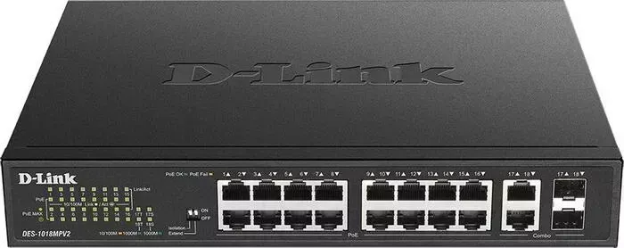 Коммутатор D-Link DES-1018MPV2 16x100Mb 2G 16PoE (DES-1018MPV2)