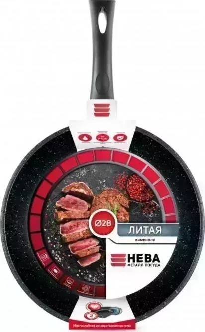 Сковорода НЕВА МЕТАЛЛ ПОСУДА 18128 а/пр литая 28см Черный гранит
