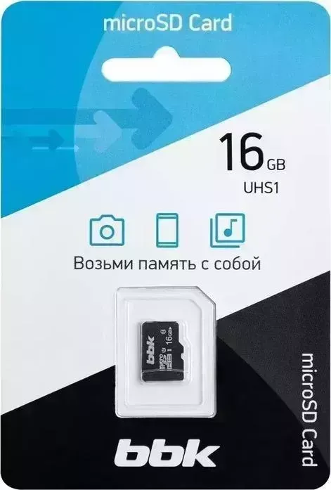 SD карта BBK памяти MicroSDHC 016GHCU1C10, 16Гб, UHS-1, класс 10 Карта 10