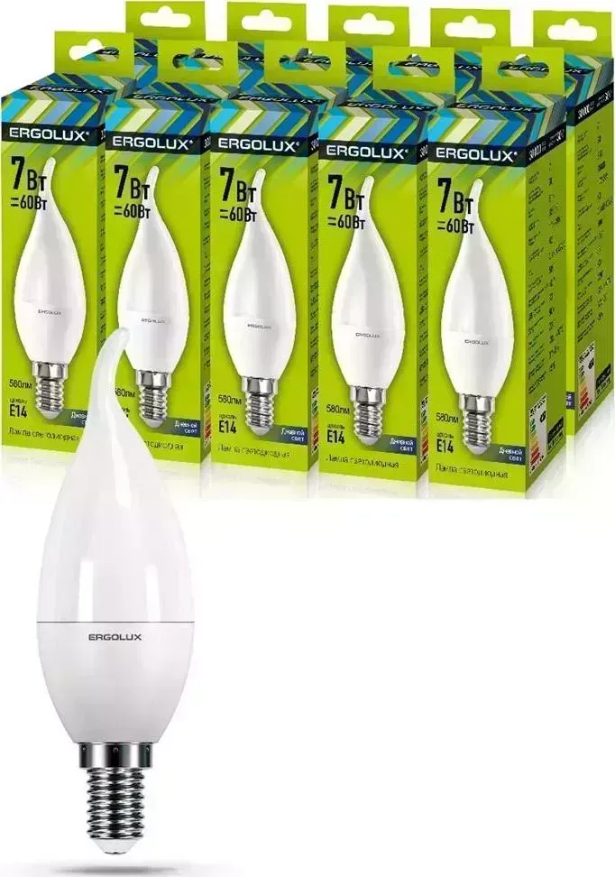 Лампа ERGOLUX LED-CA35-7W-E14-6K (Эл. светодиодная Свеча на ветру 7Вт E14 6500K 172-265В) лампа