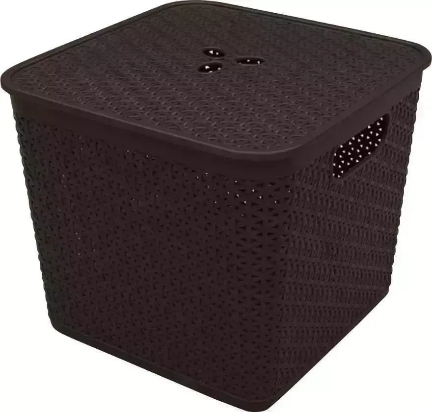 Корзина KEEPLEX KL130511011 Rattan для хранения со съемной крышкой 21л квадратная 30х30х28см темный каштан