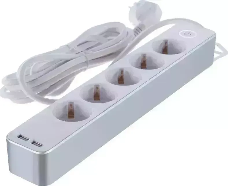 Удлинитель DUWI 32069 2 Supraguard 5гн. 5м. 2xUSB белый/серебро с заземлением 2
