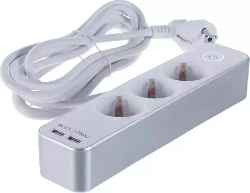Удлинитель DUWI 32064 7 Supraguard 3гн. 3м. 2xUSB белый/серебро с заземлением 7
