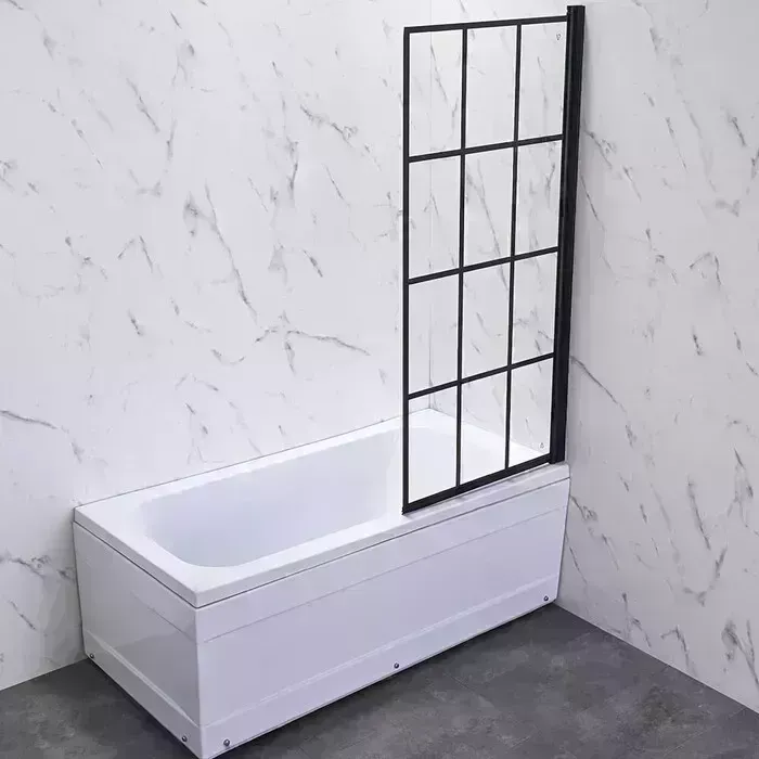 Шторка для ванны Veconi Palau 90x150 прозрачная, черная (PL77R-90-01-C6)