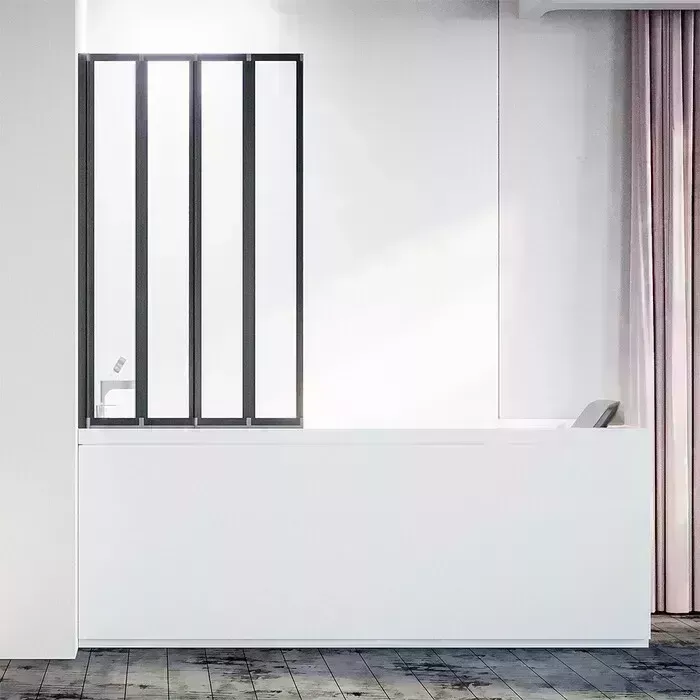 Шторка для ванны Veconi Palau 120x150 прозрачная, черная (PL74BL-120-01-19C4)