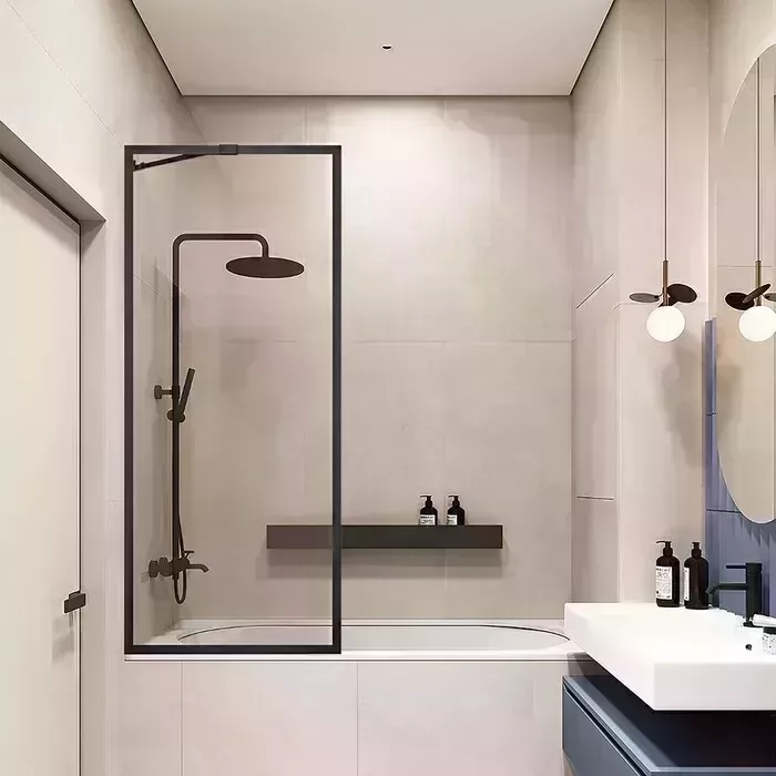 Шторка для ванны Veconi Palau 60x150 прозрачная, черная (PL85B-60-01-C7)