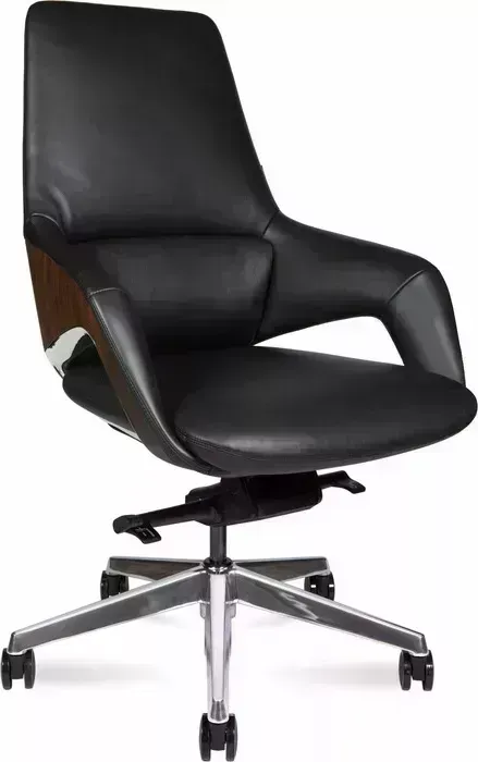 Кресло офисное НОРДEN Шопен LB FK 0005-B black leather черная кожа / алюминий крестовина LB FK /