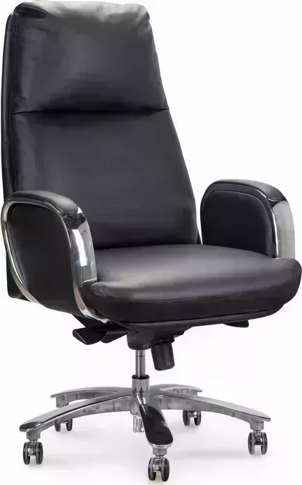 Кресло офисное НОРДEN Сенат YS1815A-black черная кожа / синхромеханизм / алюминиевая крестовина и подлокотники