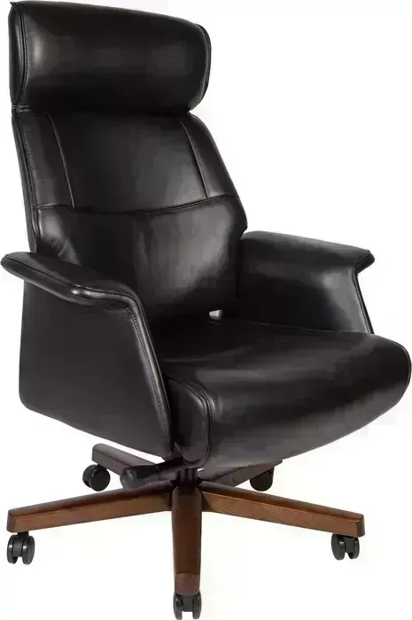 Кресло офисное НОРДEN Вагнер А2067 black leather черная кожа/ натуральное дерево
