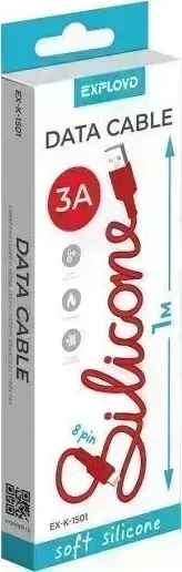 Кабель EXPLOYD (EX-K-1501) USB - 8 pin/круглый/силикон/красный/1М/3A