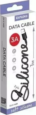 Кабель EXPLOYD (EX-K-1499) USB - 8 pin/круглый/силикон/чёрный/1М/3A