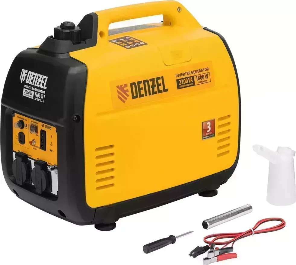 Генератор DENZEL инверторный GT-2200iS, 2.2 кВт, 230 В, бак 4 л, закрытый корпус, ручной старт 94702
