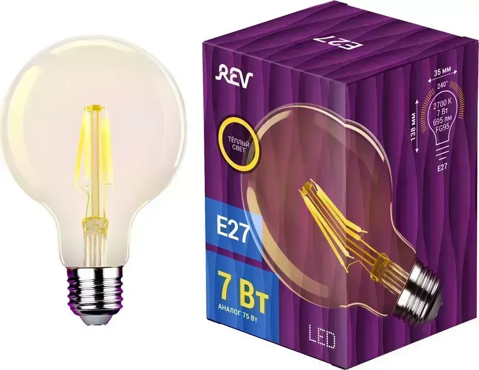 Лампа светодиодная REV 32434 8 G95 7Вт E27 2700K