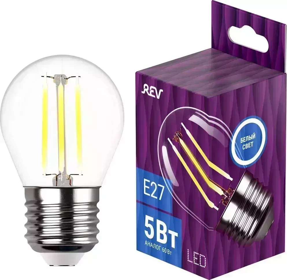 Лампа REV 32484 3 G45 5Вт E27 4000K filament 3