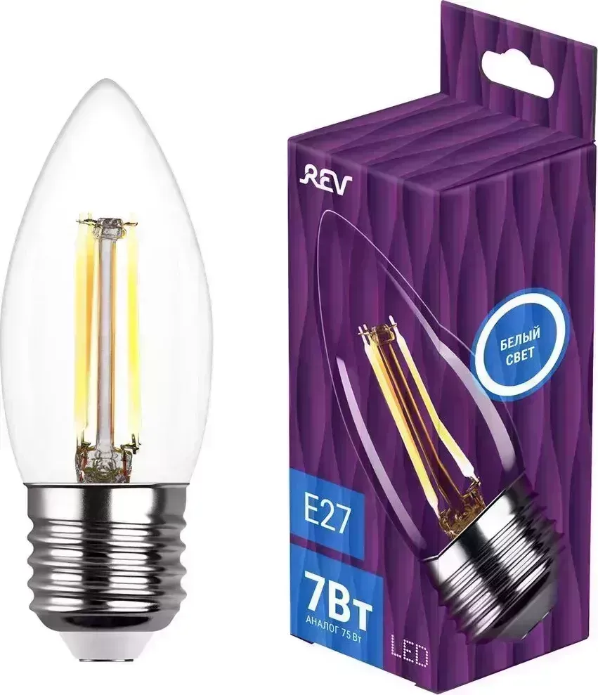 Лампа REV 32489 8 С37 7Вт E27 4000K filament 8