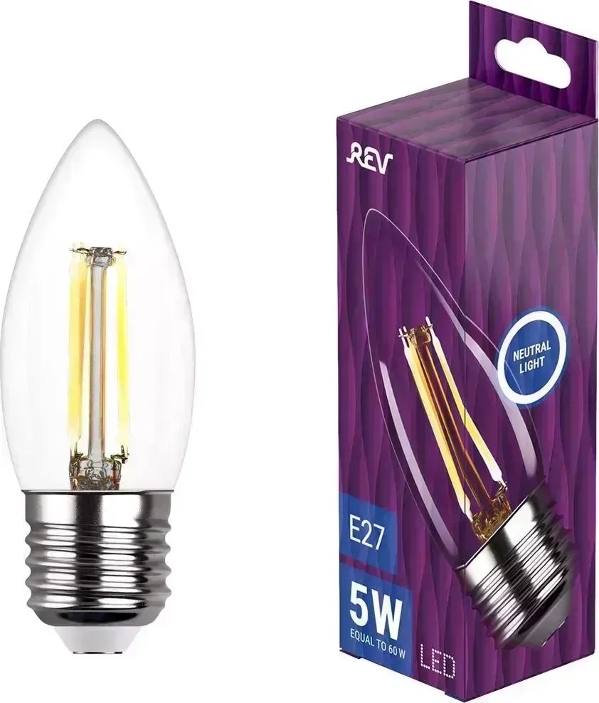 Лампа REV 32488 1 С37 5Вт E27 4000K filament 1