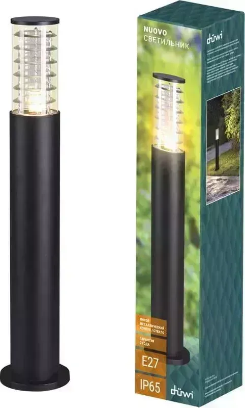 Светильник DUWI 24394 6 столб садово-парковый Nuovo Techno 160х108х800 Е27 алюминий/стекло IP54 черный, и настенно-потолочные накладные 6