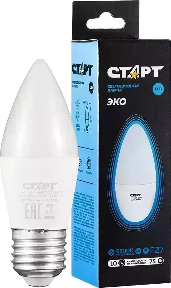 Лампа СТАРТ LEDCANDLEE27 10W 65 WS