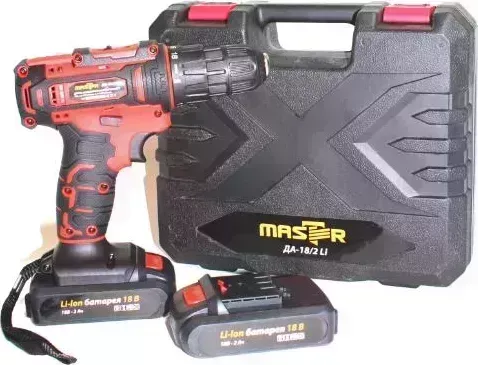 Дрель аккумуляторная MASTER ДА-18/2 Li, 2 акк, слайдер, кейс, индикатор заряда, 18В/2ач /уп.10шт.(белый квадрат) 00-00021597 шуруповёрт 2