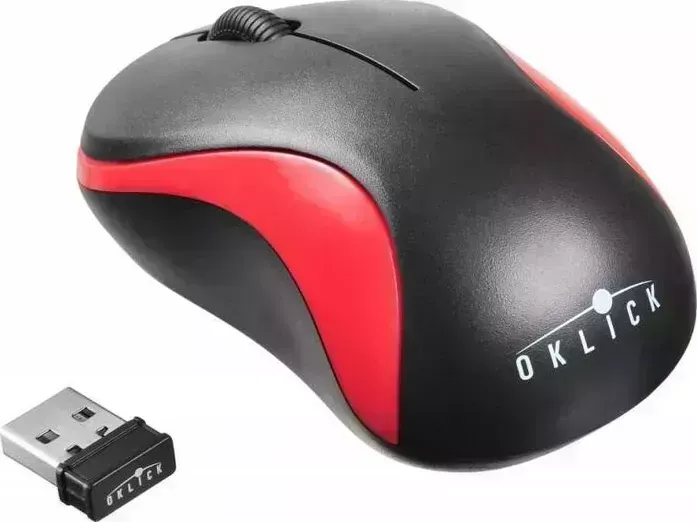 Мышь проводная Oklick 605SW черный/красный оптическая (1200dpi) бес USB для ноутбука (3but) (384110)