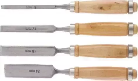 Набор инструментов SPARTA долот-стамесок, 6-12-18-24 мм, плоских, деревянные рукоятки 242405 инструмента