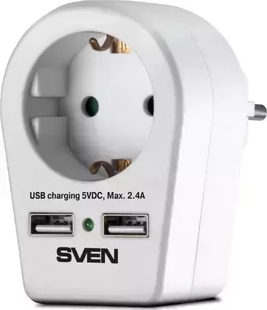 Сетевой фильтр SVEN SF-S1U (16A,1 евро розетка,2 USB) белый, блистер
