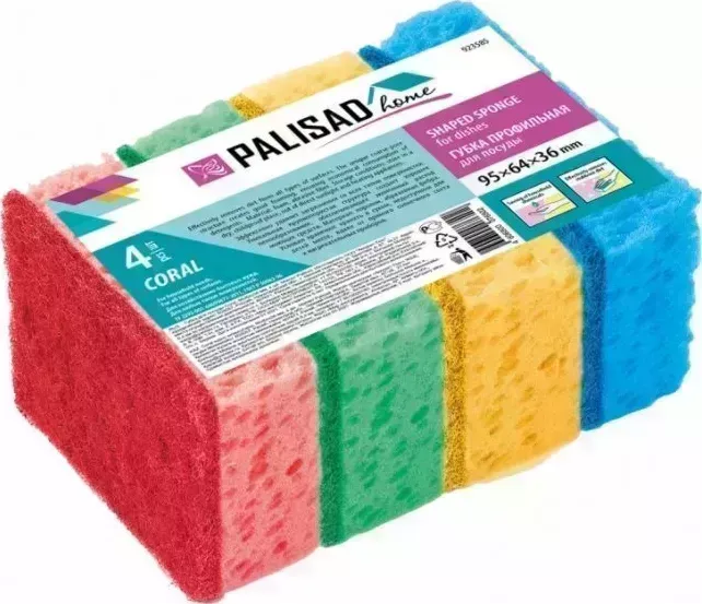 Губки для посуды PALISAD CORAL, 95X64X36 мм, 4 шт., 923585 Губка 4