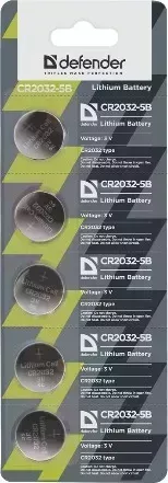 Батарейки DEFENDER (56201) CR2032-5B - блистер - 1 батарейка