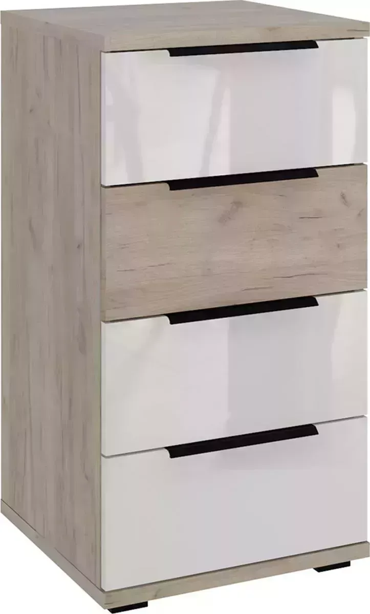Комод STOLLINE с 4-мя ящиками Альянс дуб крафт / белый глянец