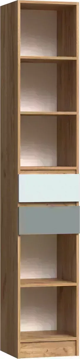 Стеллаж Миф с ящиками Челси Color мята / сумеречный голубой / дуб крафт