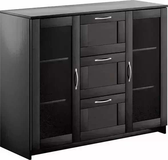Комод VMG Industry (для IKEA) с дверцами Сириус со стеклом и 3 ящиками дуб венге с и 3