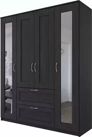 Шкаф VMG Industry (для IKEA) четырехстворчатый Сириус венге с двумя ящиками и двумя зеркалами