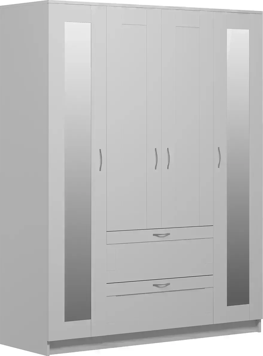 Шкаф VMG Industry (для IKEA) четырехстворчатый Сириус белый с двумя ящиками и двумя зеркалами