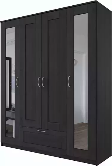Шкаф VMG Industry (для IKEA) четырехстворчатый Сириус венге с одним ящиком и двумя зеркалами