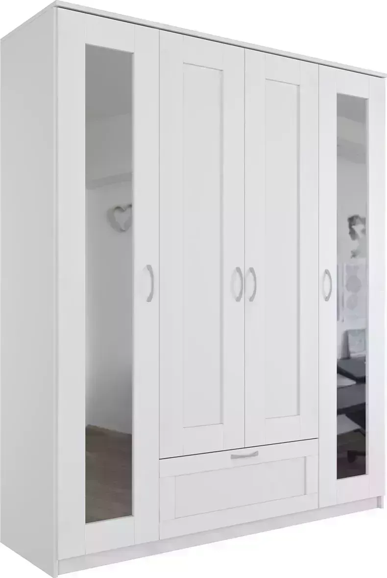Шкаф VMG Industry (для IKEA) четырехстворчатый Сириус белый с одним ящиком и двумя зеркалами
