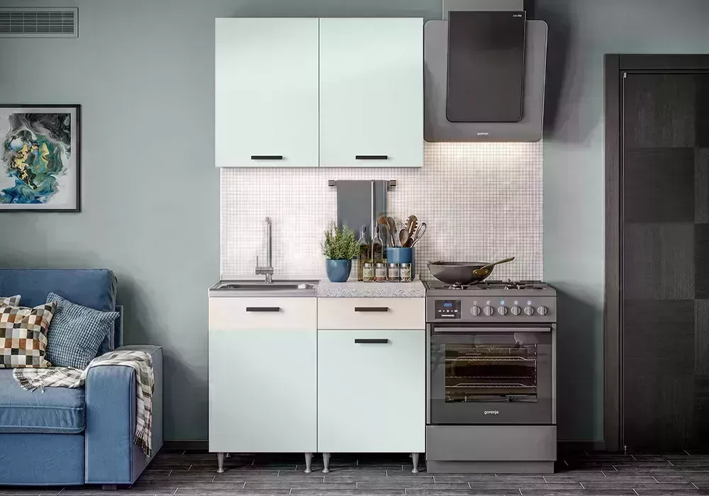 Кухонный гарнитур Миф м / Кухня Рио 1.0 м мята / бежевый