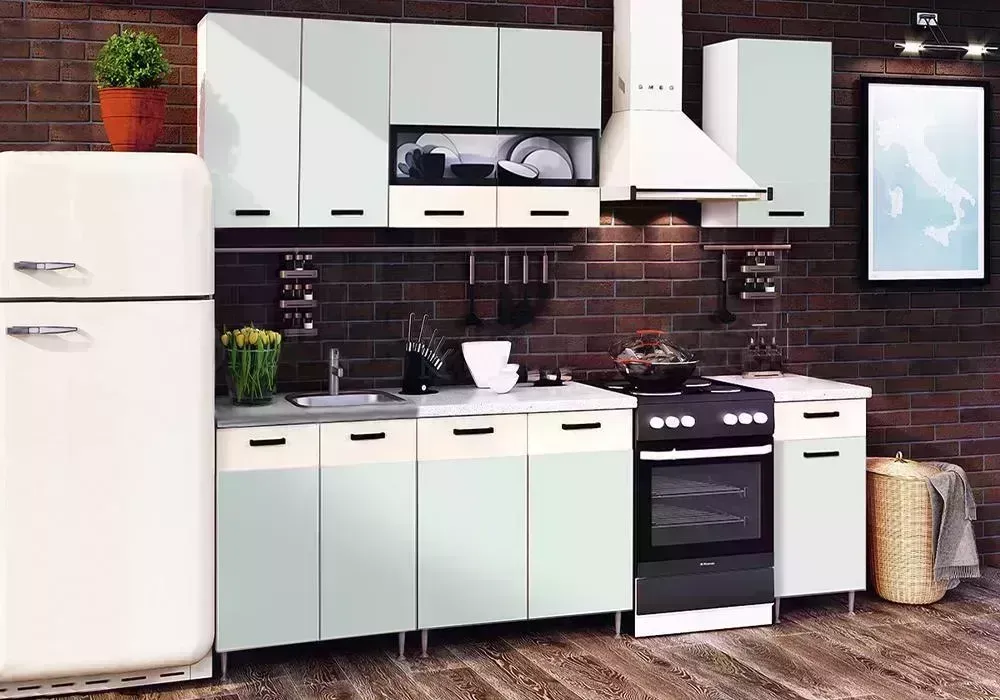 Кухонный гарнитур Миф м / Кухня Рио 1.8 м мята / бежевый