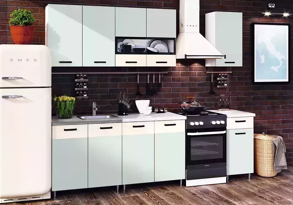 Кухонный гарнитур Миф м / Кухня Рио 2.0 м мята / бежевый