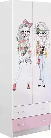 Шкаф Миф 2-х створчатый Вега FASHION белый / розовый