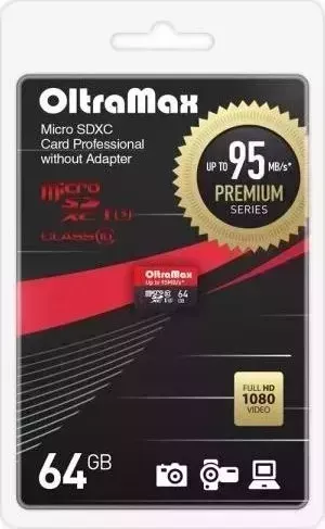 Карта памяти OLTRAMAX 64GB microSDXC Class 10 UHS-1 Premium (U3) [OM064GCSDXC10UHS-1-PrU3 w]