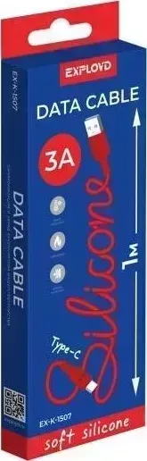 Кабель EXPLOYD (EX-K-1507) USB - TYPE-C/круглый/силикон/красный/1М/3A
