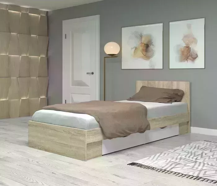 Кровать Крона Мебель Фреш с ящиками КРФР 1-Я 900 дуб сонома/белый