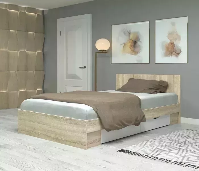 Кровать Крона Мебель Фреш с ящиками КРФР 2-Я-1200 дуб сонома/белый