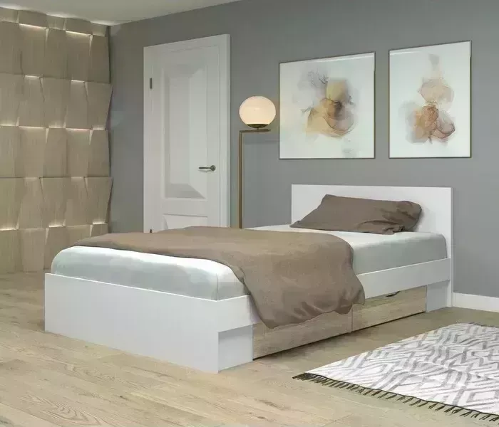 Кровать Крона Мебель Фреш с ящиками КРФР 2-Я-1200 белый/дуб сонома