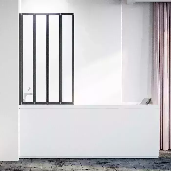 Шторка для ванны Veconi Palau 90x150 прозрачная, черная (PL74BL-90-01-19C4)