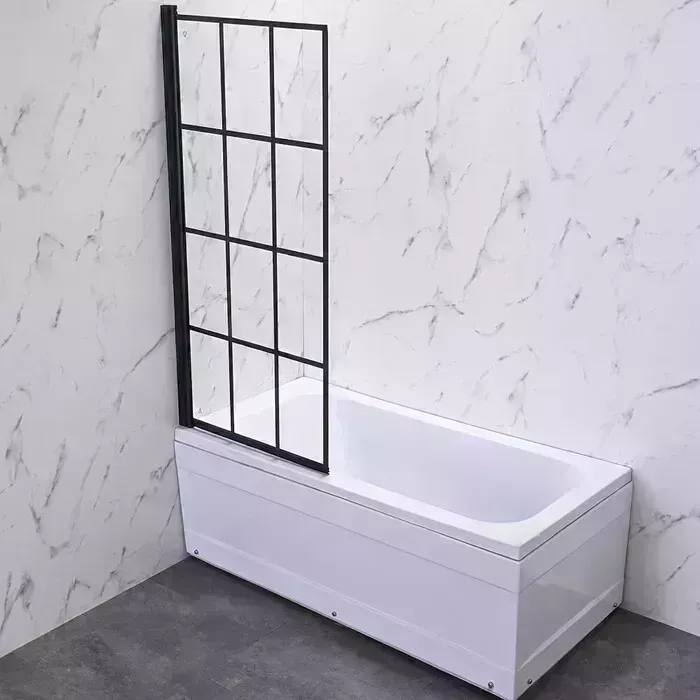 Шторка для ванны Veconi Palau 90x150 прозрачная, черная (PL77L-90-01-C6)