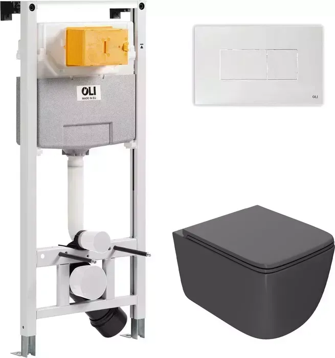 Комплект унитаза с инсталляцией Point Меркурий с OLI pneumatic, белой клавишей Karisma, сиденье-микролифт, графит (879235pKA01+PN41831GM)
